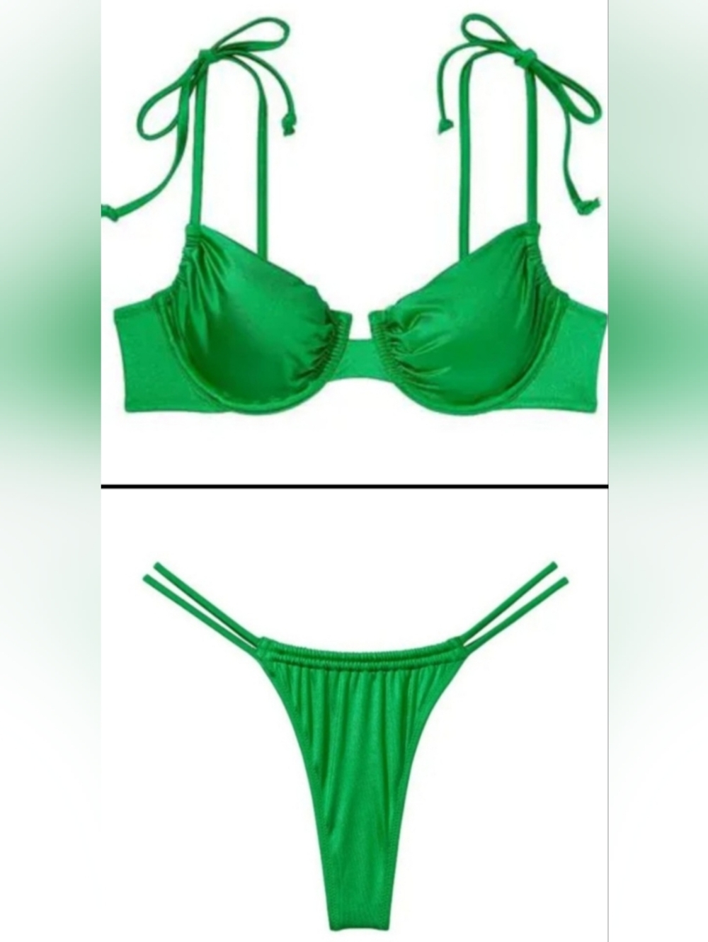 36DD/XL VS Swim Ruched Underwire Bralette Thong Bikini Set Green Tropical